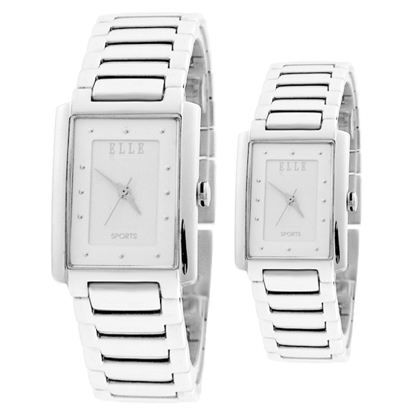 엘르시계 메탈시계 ELLE시계 ES034/ES035 아날로그 손목시계 남성용 여성용화이트